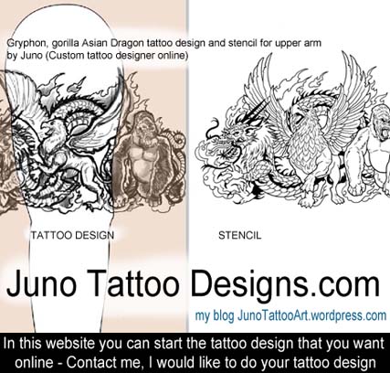 Gryphon gorilla asian dragon tattoo by JunoTattooDesigns