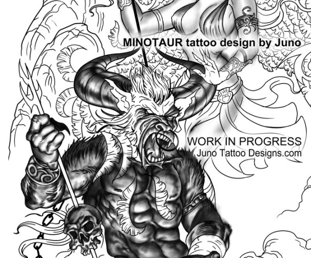 Minotaur and angel tattoo by Juno